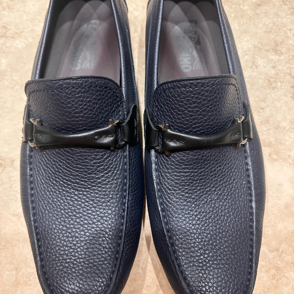 Salvatore Ferragamo Blue and Black Leather Loafers